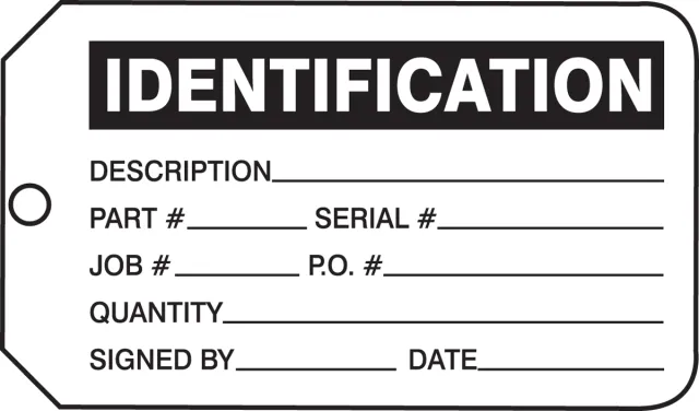 Safety Tags, IDENTIFICATION, 5.75in x 3.25in, RP-Plastic, 25PK