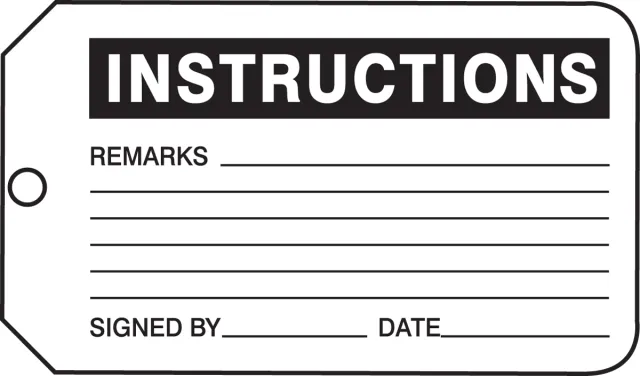 Safety Tags, INSTRUCTIONS, 5.75in x 3.25in, RP-Plastic, 25PK