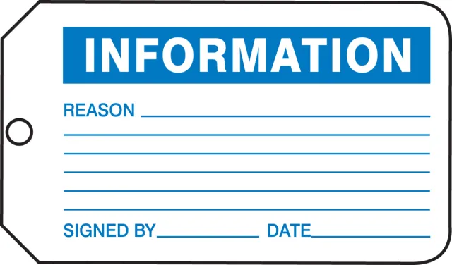Safety Tags, INFORMATION, 5.75in x 3.25in, RP-Plastic, 25PK