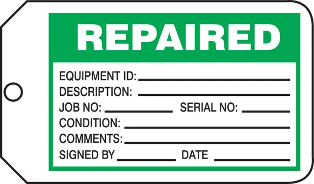 Safety Tags, REPAIRED, 5.75in x 3.25in, RP-Plastic, 5PK