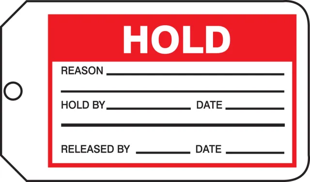 Safety Tags, HOLD, 5.75in x 3.25in, RP-Plastic, 5PK