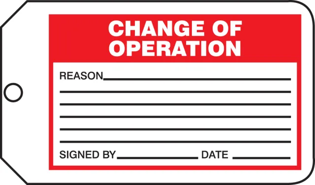 Accuform MMT334PTM Safety Tag: Change Of Operation