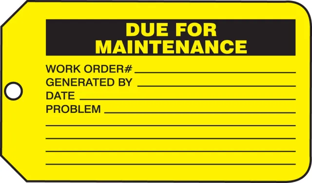 Safety Tags, DUE FOR MAINTENANCE, 5.75in x 3.25in, RP-Plastic, 5PK
