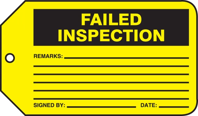 Safety Tags, FAILED INSPECTION, 5.75in x 3.25in, RP-Plastic, 5PK