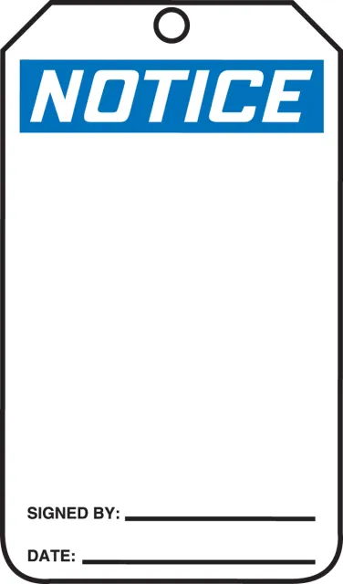 Safety Tags, NOTICE Blank, 5.75in x 3.25in, RP-Plastic, 5PK