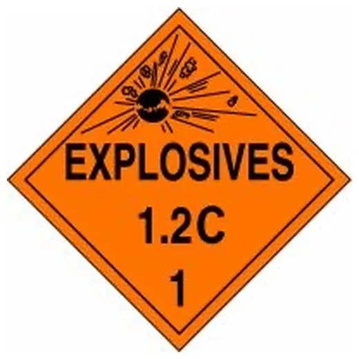 Accuform MPL111MG50 DOT Placard: Hazard Class 1 - Explosives & Blasting Agents (1.2C)