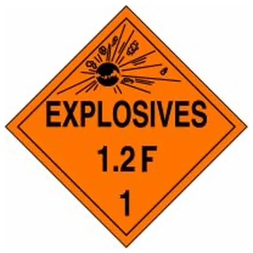 Accuform MPL114RM1 DOT Placard: Hazard Class 1 - Explosives & Blasting Agents (1.2F)