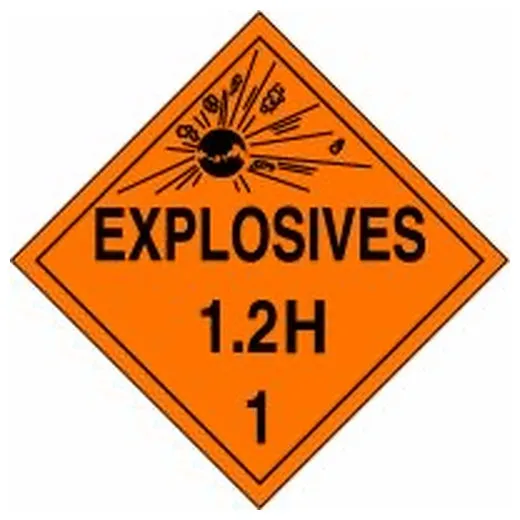 Accuform MPL116FV100 DOT Placard: Hazard Class 1 - Explosives & Blasting Agents (1.2H)