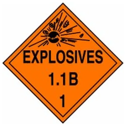 Accuform MPL12FV10 DOT Placard: Hazard Class 1 - Explosives & Blasting Agents (1.1B)