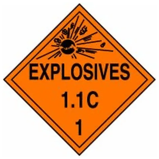 Accuform MPL13FV100 DOT Placard: Hazard Class 1 - Explosives & Blasting Agents (1.1C)