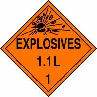 Accuform MPL19FV25 DOT Placard: Hazard Class 1 - Explosives & Blasting Agents (1.1L)