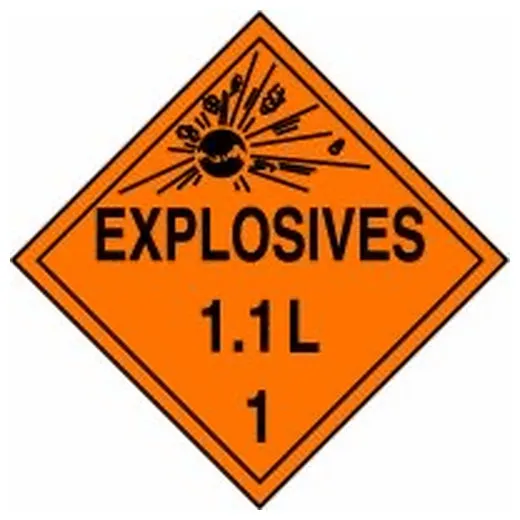 Accuform MPL19MG25 DOT Placard: Hazard Class 1 - Explosives & Blasting Agents (1.1L)