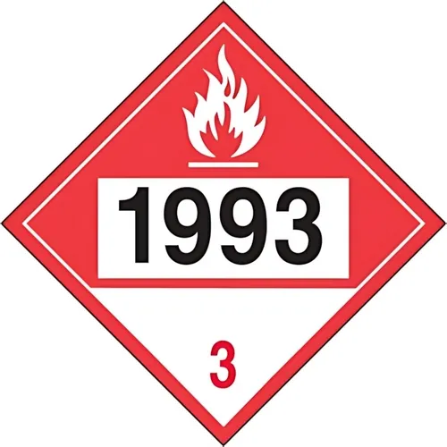 Accuform MPL738RM25 10.75"" x 10.75"" DOT Hazard Placard, Class 3 Flammable Liquid, Removable Vinyl, Red Pack of 25 pcs