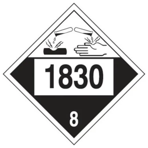Accuform MPL781VS50 10-3/4"" x 10-3/4"" 4-Digit DOT Placards: Hazard Class 8 - 1830 (Sulfuric Acid), Adhesive Vinyl