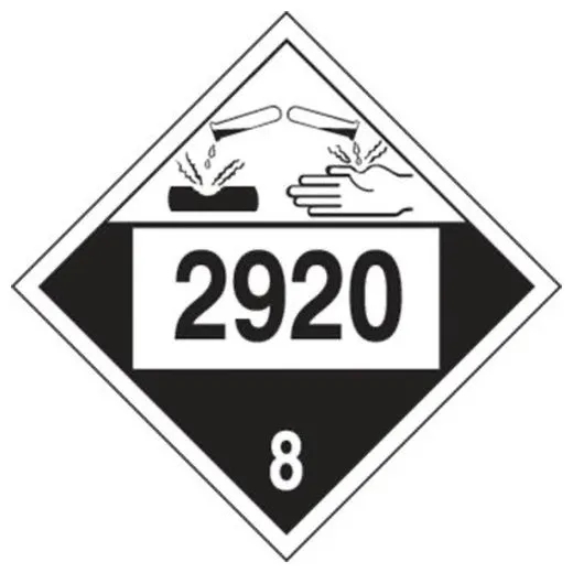 Accuform MPL783RM25 10-3/4"" x 10-3/4"" 4-Digit DOT Placard: Hazard Class 8 - 2920 (Dichlorobutene), Removable Vinyl