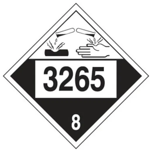 Accuform MPL787RM1 10-3/4"" x 10-3/4"" 4-Digit DOT Placard: Hazard Class 8 - 3265 (Organic Acidic Corrosive Liquid), Removable Vinyl