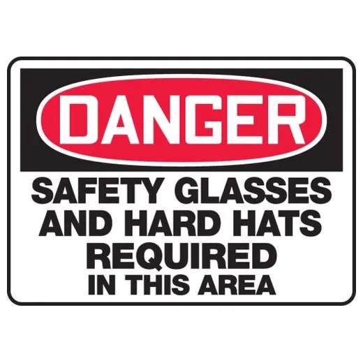 Accuform MPPE124XL 10"" x 14"" OSHA Danger Safety Sign: Safety Glasses And Hard Hats Required In This Area, Aluma-Lite