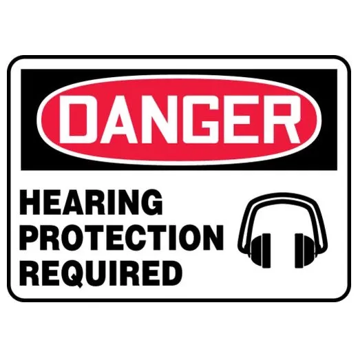 Accuform MPPE133XT 7"" x 10"" OSHA Danger Safety Sign: Hearing Protection Required, Dura-Plastic