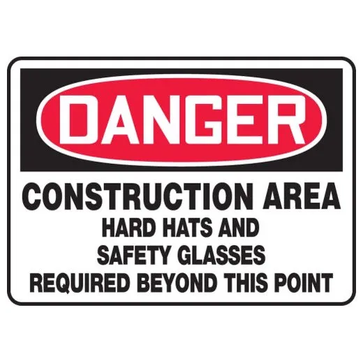 Accuform MPPE140XP 10"" x 14"" OSHA Danger Safety Sign: Construction Area - Hard Hats And Safety Glasses Required Beyond This Point, Accu-Shield