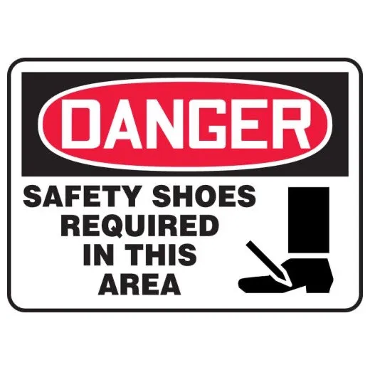 Accuform MPPE145XV 7"" x 10"" OSHA Danger Safety Sign: Safety Shoes Required In This Area, Adhesive Dura-Vinyl