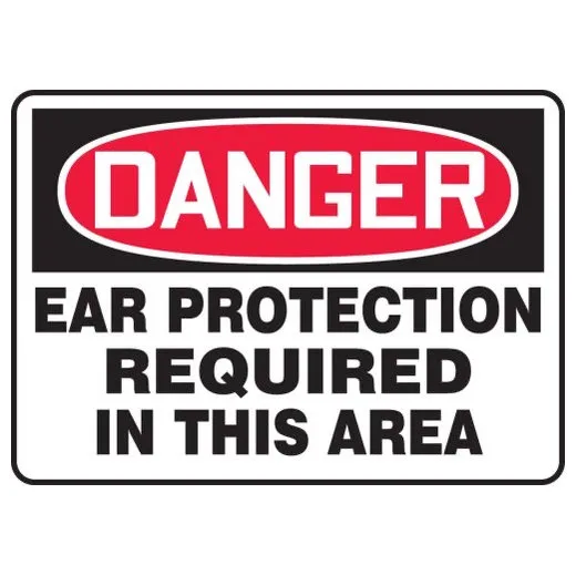 Accuform MPPE176VS 14"" x 20"" OSHA Danger Safety Sign: Ear Protection Required In This Area, Adhesive Vinyl
