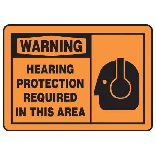 Accuform MPPE322VA 10"" x 14"" OSHA Warning Safety Sign: Hearing Protection Required In This Area, Aluminum