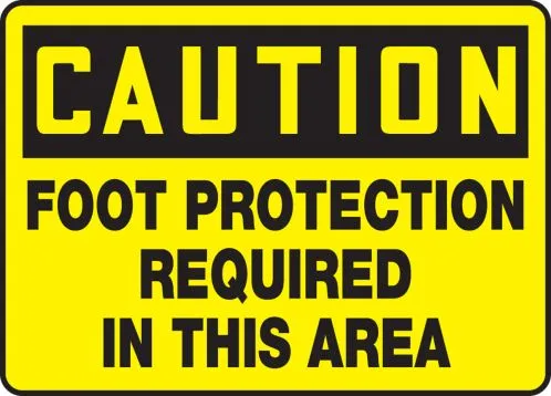 Accuform MPPE408VS 7"" x 10"" OSHA Caution Safety Sign: Foot Protection Required In This Area, Adhesive Vinyl