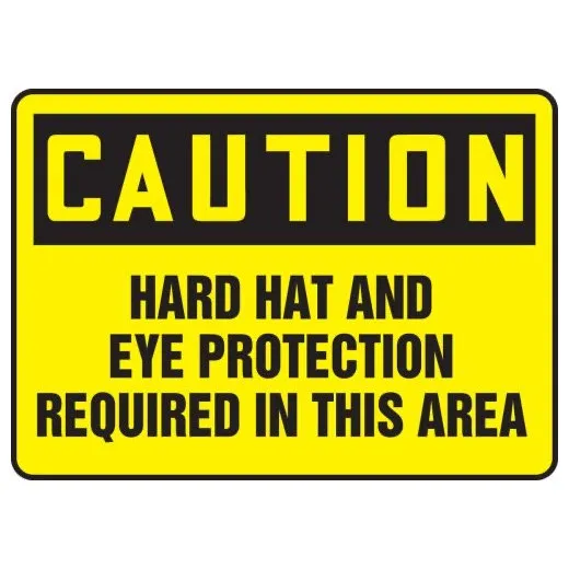 Accuform MPPE416VA 7"" x 10"" OSHA Caution Safety Sign: Hard Hat And Eye Protection Required In This Area, Aluminum