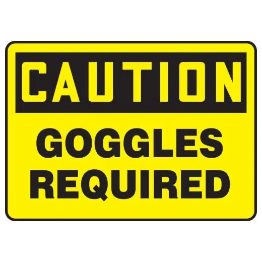 Accuform MPPE423VS 10"" x 14"" OSHA Caution Safety Sign: Goggles Required, Adhesive Vinyl