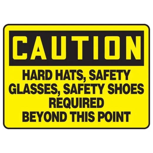 Accuform MPPE441XP 7"" x 10"" OSHA Caution Safety Sign: Hard Hats, Safety Glasses, Safety Shoes Required Beyond This Point, Accu-Shield