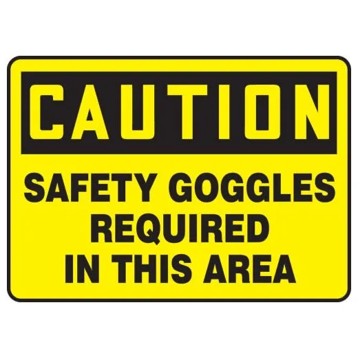 Accuform MPPE449XV 7"" x 10"" OSHA Caution Safety Sign: Safety Goggles Required In This Area, Adhesive Dura-Vinyl