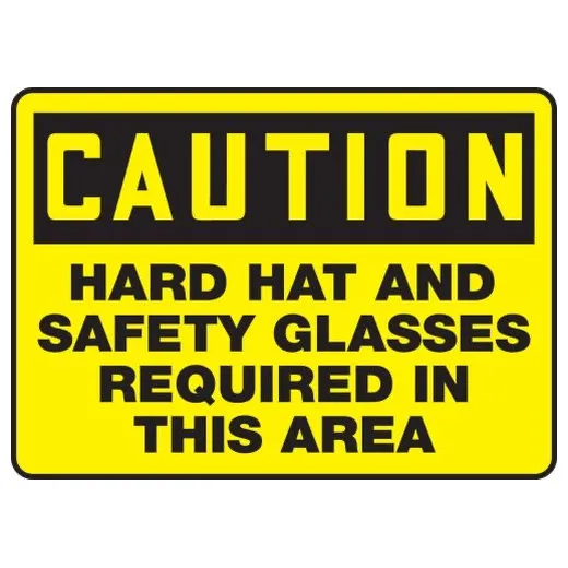 Accuform MPPE461VA 7"" x 10"" OSHA Caution Safety Sign: Hard Hat And Safety Glasses Required In This Area, Aluminum