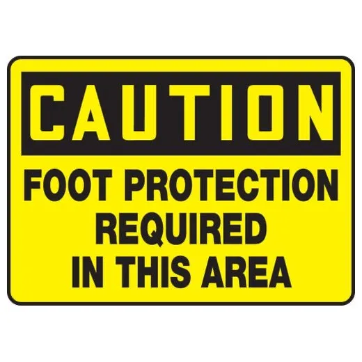 Accuform MPPE553XT 10"" x 14"" OSHA Caution Safety Sign: Foot Protection Required In This Area, Dura-Plastic