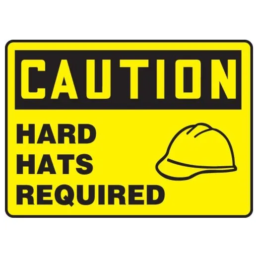 Accuform MPPE613VS 7"" x 10"" OSHA Caution Safety Sign: Hard Hats Required, Adhesive Vinyl