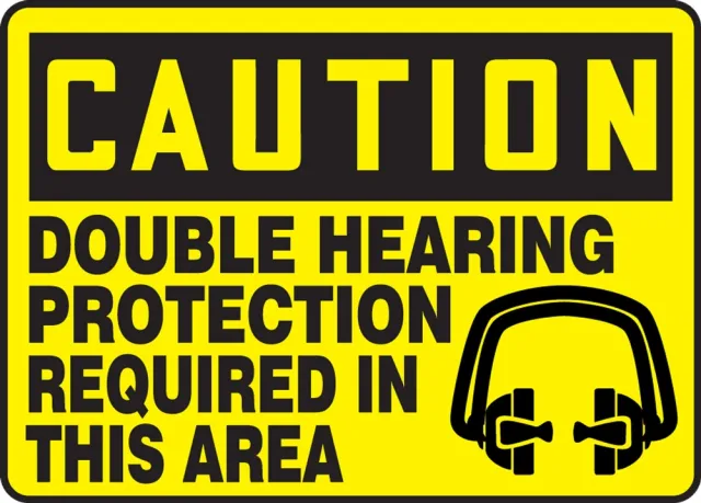 Accuform MPPE623VP 10"" x 14"" OSHA Caution Safety Sign: Double Hearing Protection Required In This Area