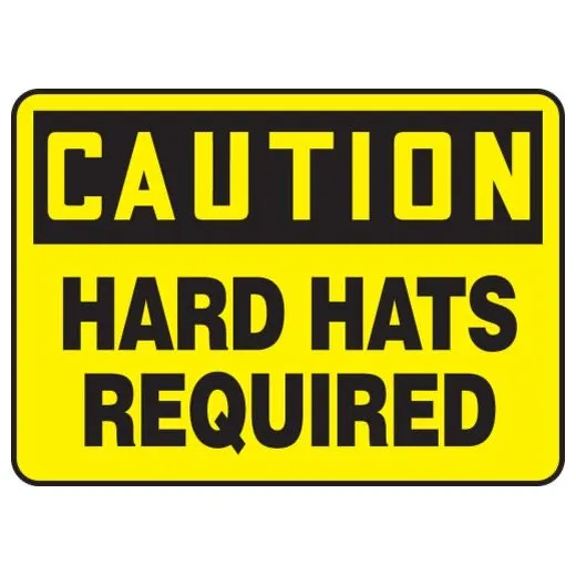 Accuform MPPE697VS 7"" x 10"" OSHA Caution Safety Sign: Hard Hats Required, Adhesive Vinyl