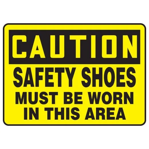 Accuform MPPE719VS 10"" x 14"" OSHA Caution Safety Sign: Safety Shoes Must Be Worn In This Area, Adhesive Vinyl