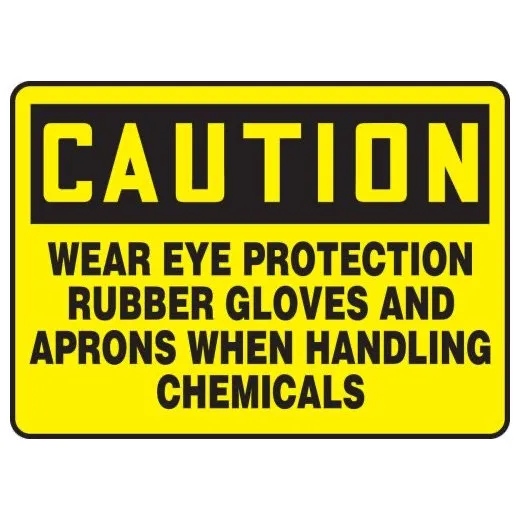 Accuform MPPE724XP 10"" x 14"" OSHA Caution Safety Sign: Wear Eye Protection Rubber Gloves And Aprons When Handling Chemicals, Accu-Shield