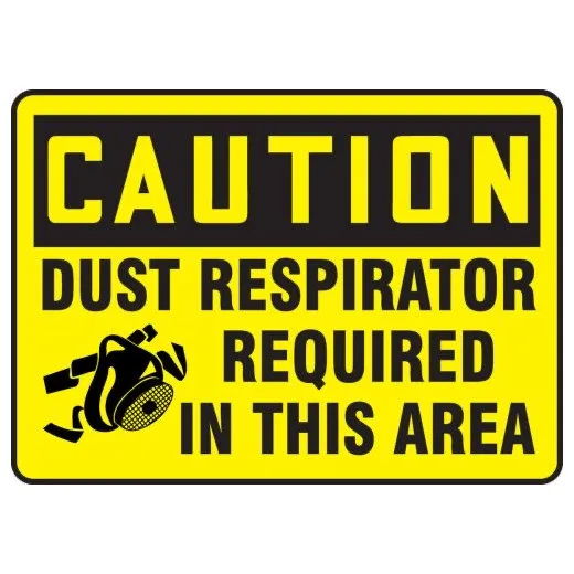 Accuform MPPE749XV 10"" x 14"" OSHA Caution Safety Sign: Dust Respirator Required In this Area, Adhesive Dura-Vinyl