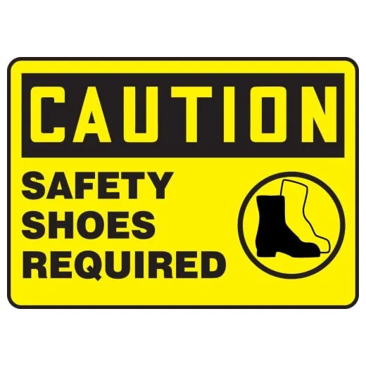 Accuform MPPE763XT 10"" x 14"" OSHA Caution Safety Sign: Safety Shoes Required, Dura-Plastic