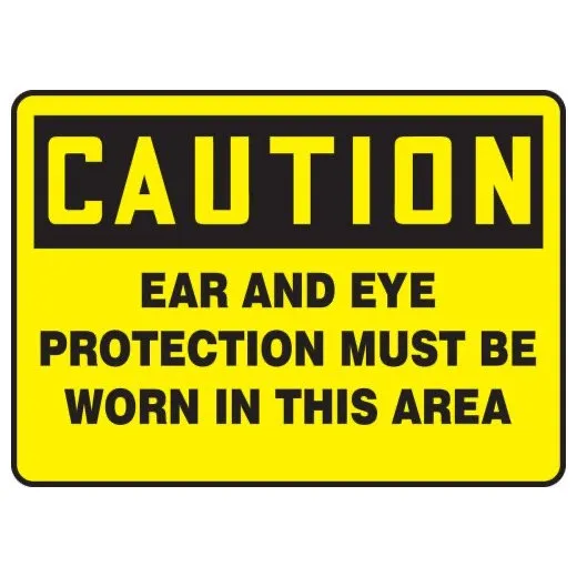 Accuform MPPE786VA 7"" x 10"" OSHA Caution Safety Sign: Ear And Eye Protection Must Be Worn In This Area, Aluminum