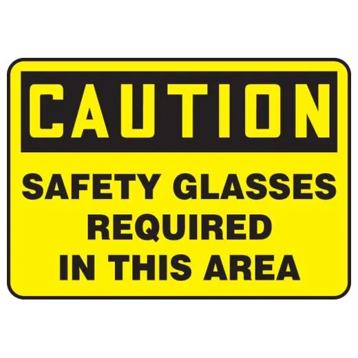 Accuform MPPE794VS 7"" x 10"" OSHA Caution Safety Sign: Safety Glasses Required In This Area, Adhesive Vinyl