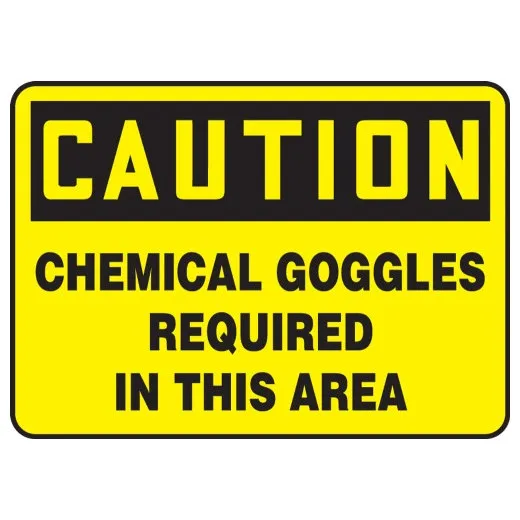 Accuform MPPE799VP 7"" x 10"" OSHA Caution Safety Sign: Chemical Goggles Required In This Area, Plastic