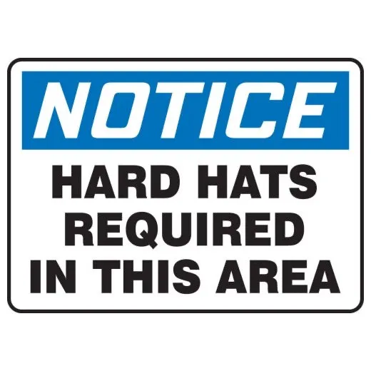 Accuform MPPE851XV 7"" x 10"" OSHA Notice Safety Sign: Hard Hats Required In This Area, Adhesive Dura-Vinyl