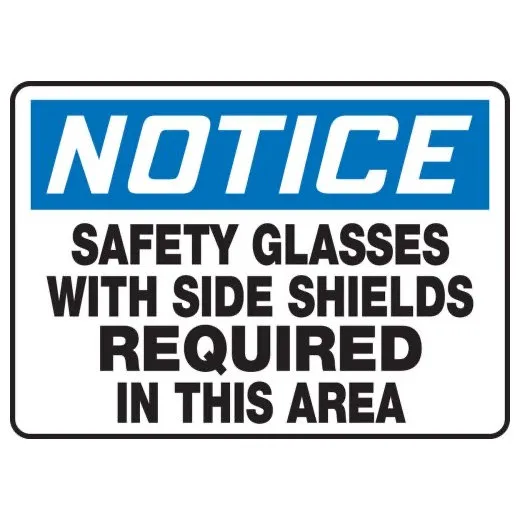 Accuform MPPE881XL 7"" x 10"" OSHA Notice Safety Sign: Safety Glasses With Side Shields Required In This Area, Aluma-Lite