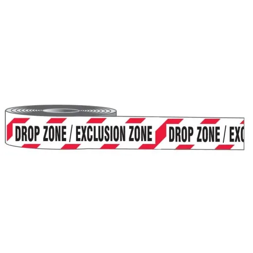 Accuform MPT46 3"" x 1000' Plastic Barricade Tape: Drop Zone / Exclusion Zone, Aluminum