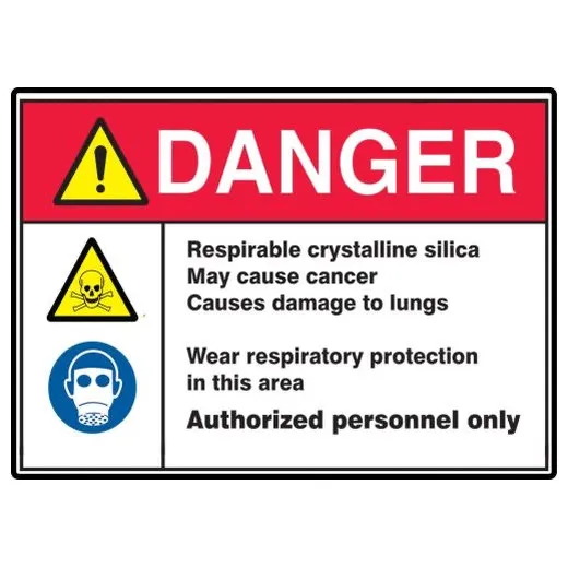 Accuform MRAW103XL 7"" x 10"" ANSI ISO Danger Safety Sign: Respirable Crystalline Silica May Cause Cancer - Causes Damage To Lungs - Wear Respiratory Protection In This Area, Aluma-Lite