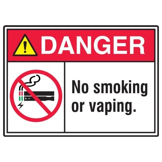Accuform MRMK007VS 10"" x 14"" ANSI Danger Safety Sign: No Smoking Or Vaping, Adhesive Vinyl