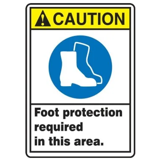 Accuform MRPE660XL 14"" x 10"" ANSI Caution Safety Signs: Foot Protection Required In This Area, Aluma-Lite