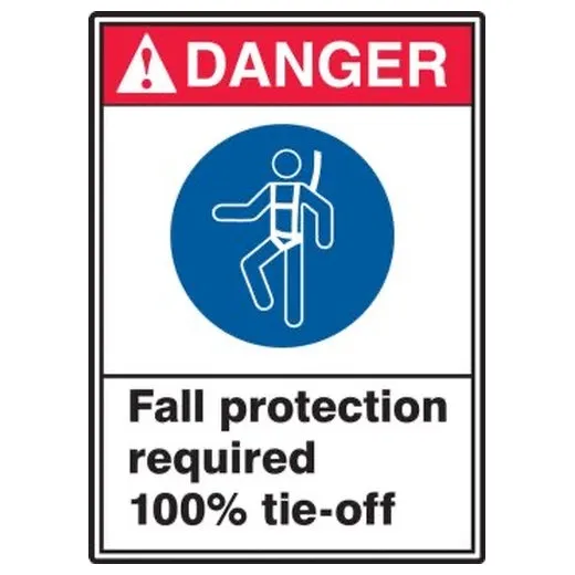 Accuform MRPR101XT 10"" X 14"" OSHA Danger Safety Sign: Danger Fall Protection Required 100% Tie-Off